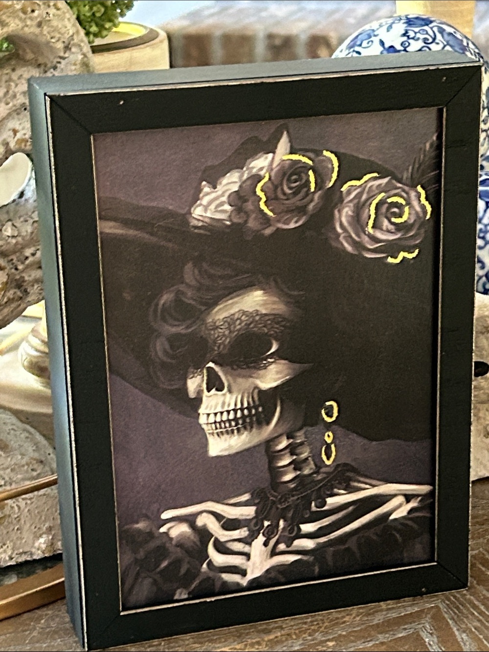 NEW! Vintage Inspired Gothic Victorian Skeleton Lady Wood Framed Halloween Art